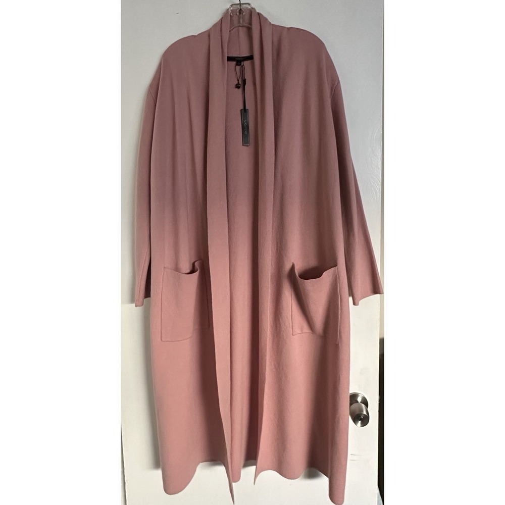 Max Sport Long Cardigan‎ Women's Size Large Dusty Rose Coat Jacket Sweater READ